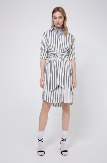Sukienki Koszulowe HUGO Striped Białe Damskie (Pl86259)